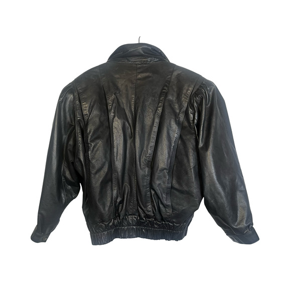 Vintage Simo di Giorgio Leather Jacket Womens Small Black Batwing Bomber 80s S/M - Picture 3 of 16